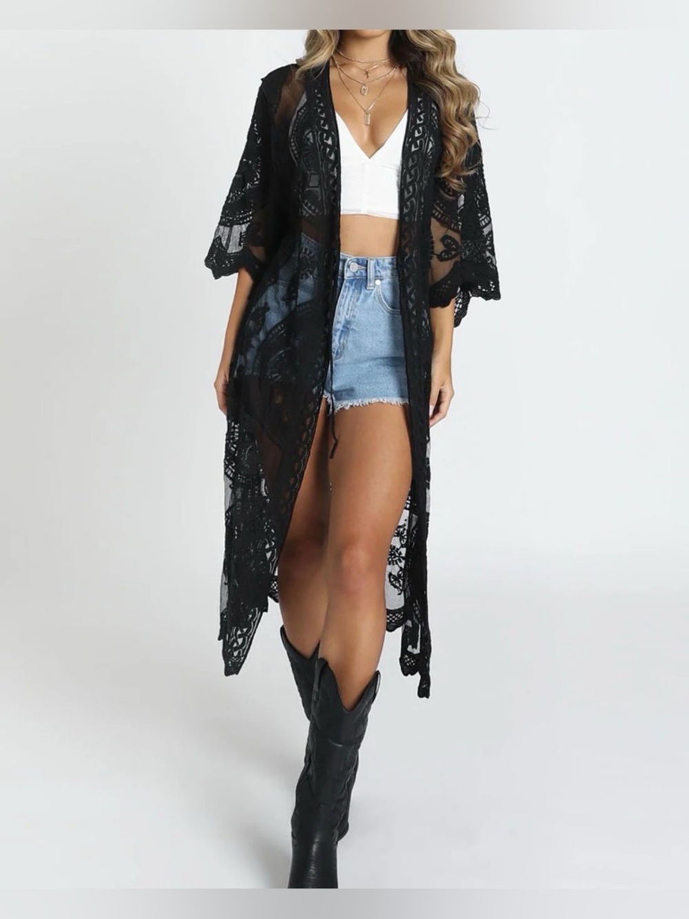 Boho Black Lace Sheer Duster /Cover-Up READ